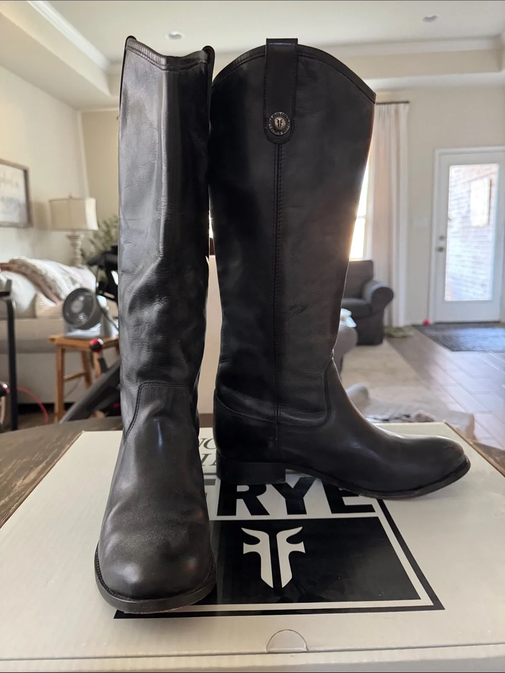 Frye Tall Black Leather Pull-On Riding Boots